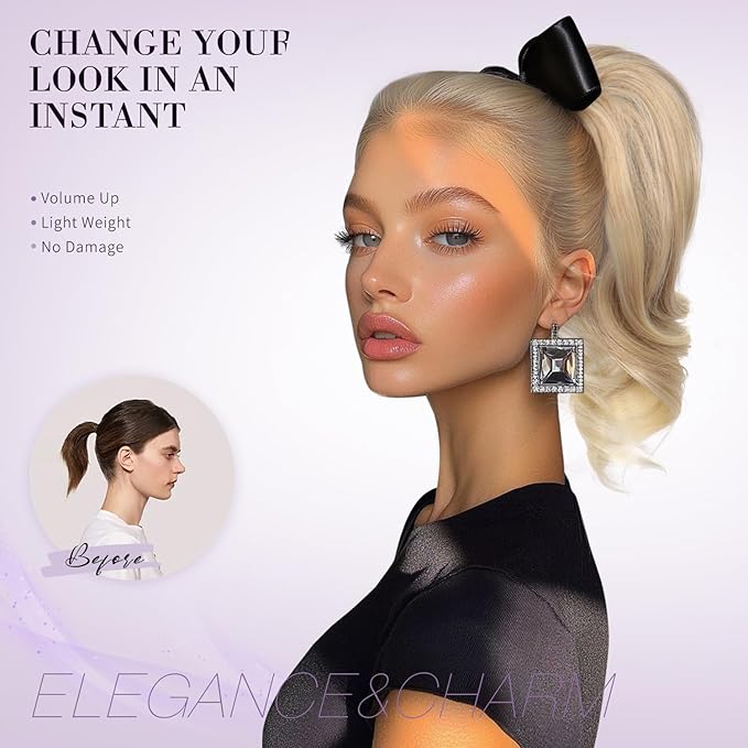 Clip on Ponytails for Women - 12 Inch Curly Ponytail Extension, Wavy Pony Tails Hair Extensions, Synthetic Hair Extensions Ponytail, Clip in Ponytail (Color: Beige)