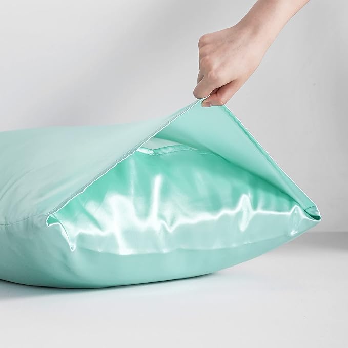 NTBAY 2 Pack Satin Standard Pillowcases for Hair and Skin, Luxurious and Silky Pillow Cases with Envelope Closure, 20x26 Inches, Light Blue