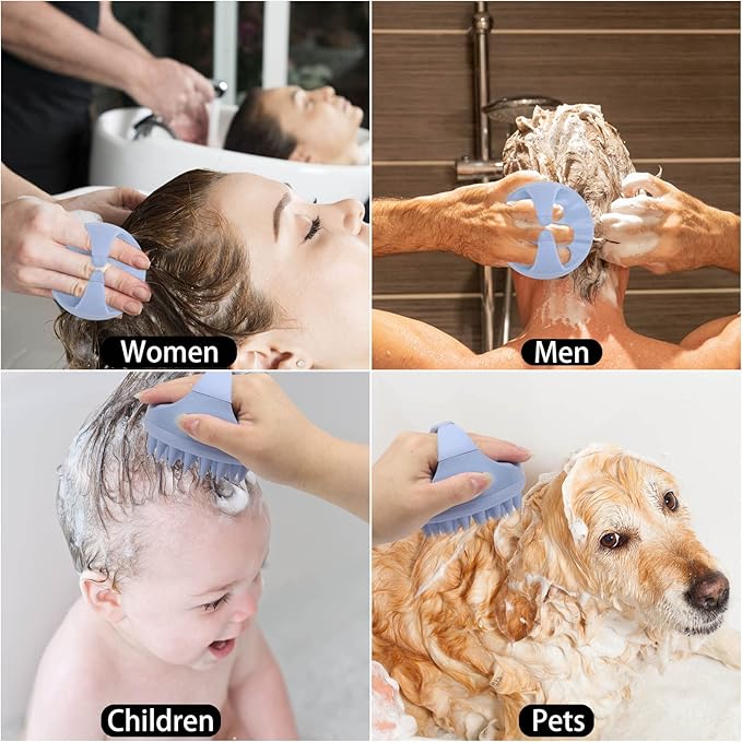 Silicone Hair Scalp Massager Shampoo Brush Scalp Scrubber Hair Washing Brush Exfoliating Brush Head Scrubber for Shower - Blue