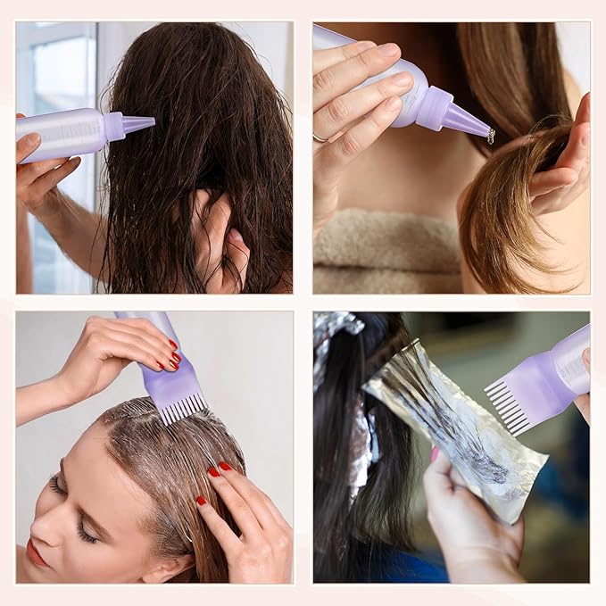 Pimoys Hair Oil Applicator Bottles Dye Brush for Women Scalp, Hair Color Products Things with Root Comb, Purple 2 Pack