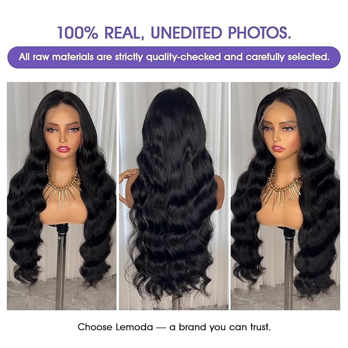 Lemoda Full 13x6 Lace Frontal Virgin Human Hair Wigs 210% Body Wave 13x6 HD Full Lace Front Wigs 15A 24Inch Brazilian Pre Plucked Natural Hairline Thin Knots