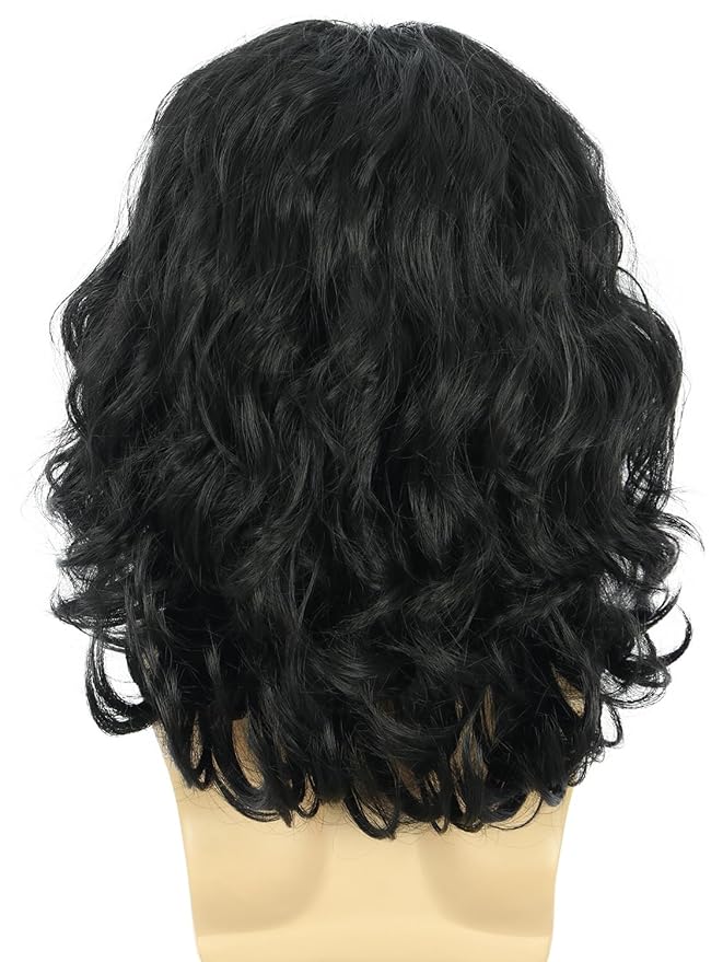karlery California 70s 80s Rocker Wig Men Women Long Curly Black Halloween Costume Wig