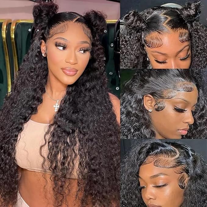 36 Inch Deep Wave Lace Front Wigs Human Hair Pre Plucked 200% Density 13x6 HD Lace Frontal Wigs with Baby Hair Deep Curly Wet and Wavy Glueless Wigs for Women (Natural Black, 36 Inch)