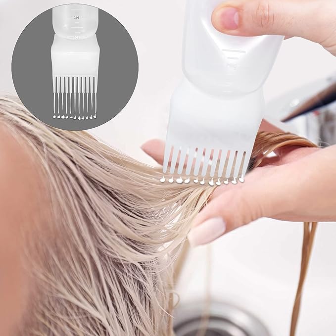 4Pcs Root Comb Applicator Bottle, 6 Ounce Hair Dye Bottles with Comb and Graduated Scale Plastic Hair Oil Brush for Hair Care and Color, White