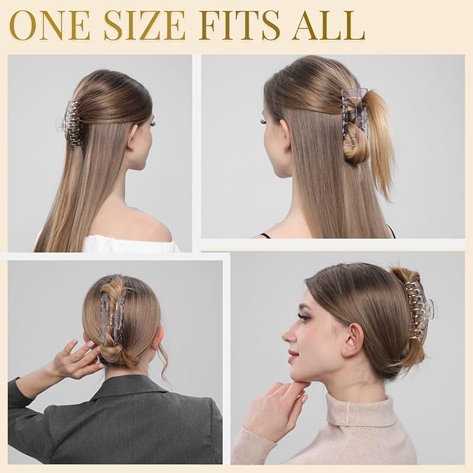 Clear Hair Clips for Women -8 Pack 4.3 Inch Large Matte Banana Claw Clips for Women Thin Thick Curly Hair, Big Strong Hold jaw