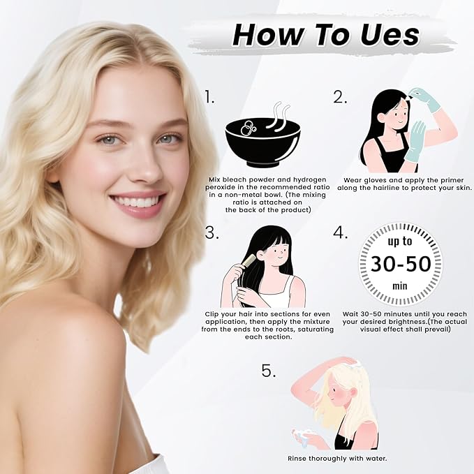 Hair Bleach Powder for Hair, Professional Lightening Bleach Lift Up to 8 Levels, for Hair Highlights & Lightening 45g