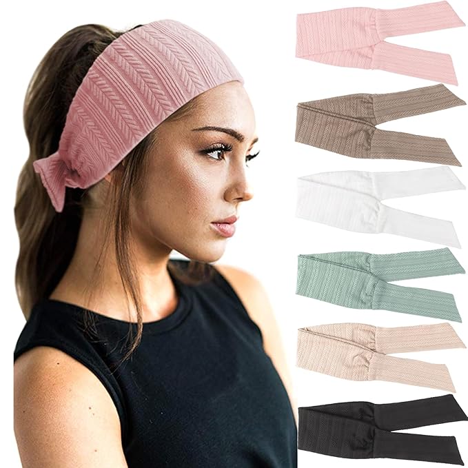 DRESHOW 6 PCS Adjustable Headbands for Women Knotted Headbands Elastic Non-Slip Fashion Hair Bands for Workout Sports Running Yoga
