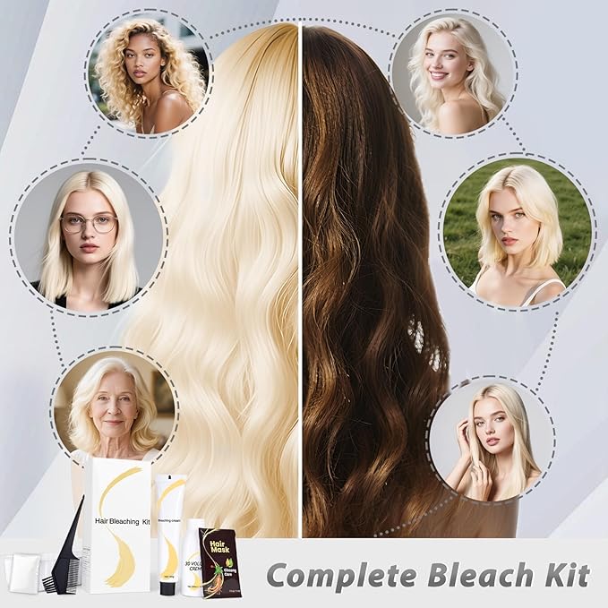 Gentle Cream Hair Bleach Kit, Ammonia-Free Bleach for Hair with Developer, Lifts Up to 8 Levels, No-Drip Hair Lightening Kit for Home Use
