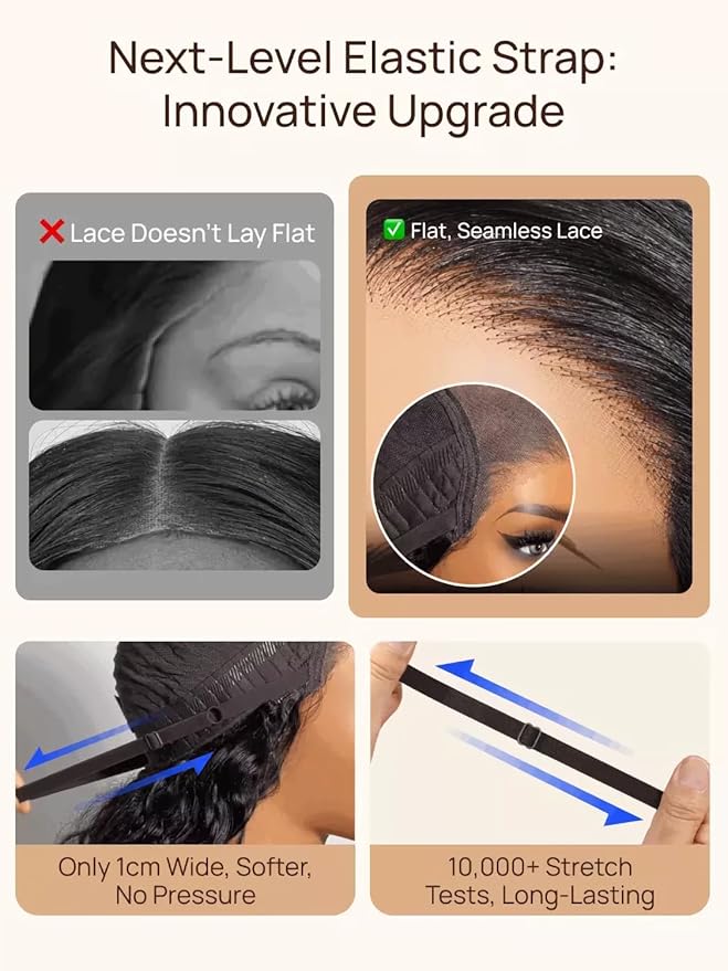 Julia Hair No Slip Yaki Straight 7x5 Lace Closure Glueless Drawstring Wig Flexible Mesh Cap Bye-Bye Slip Pre Cut HD Lace Front Pre Everything Bleached Knots Wear and Go Wig,Zero Slip Hold 18 Inch