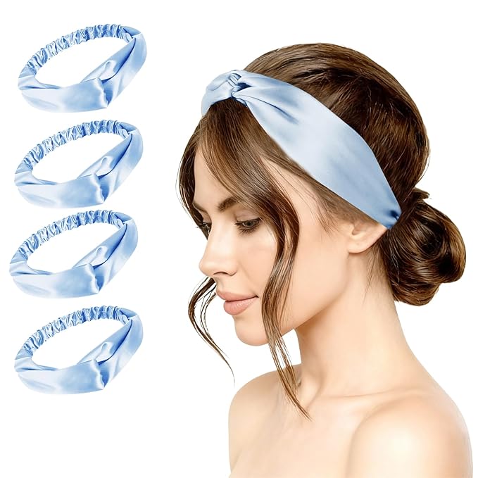 4PACK Womens Silk Headband Satin Headbands Silky Hairband Wide Head Bands Hair Wrap Fashion Hairbands Accessories