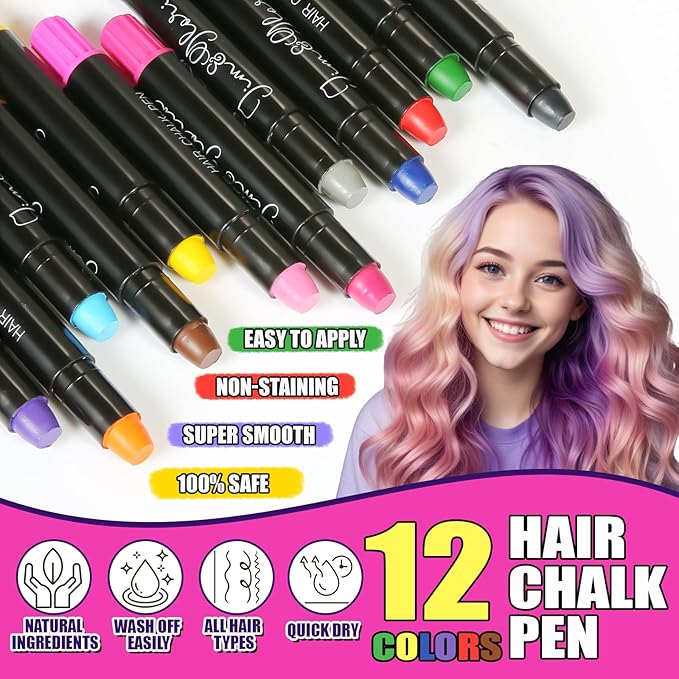 Jim&Gloria Dustless Hair Chalk for Girls Washable Dye, Toys Birthday Gifts for Girls Makeup Kit, Temp Paint Temporary Hair Color for Teenage Grils, Teen Girl Gifts or Adults