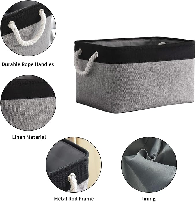 TheWarmHome Storage Basket for Organizing- 16x12x8 inch 1 Pack Fabric Storage Cubes, Bins for Organization for Shelves Organizer Gift Laundry Cloth Toy (Grey & Black)