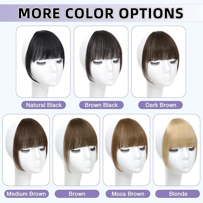 Clip In Bangs for Women, Medium Brown French Bangs Hair Clip with Temples, 100% Real Human Hair Layered Curved Fringe for Halloween and Daily Use(Medium Brown, French Bangs)