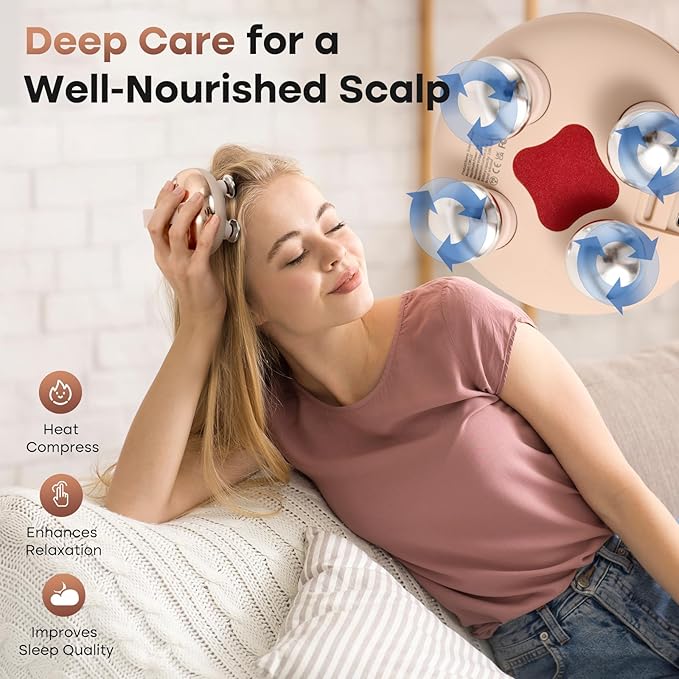 arboleaf Heated Scalp Massager Head Massager Scalp Stress Relax Hair Massager with Heat Cordless Kneading Massage Cat Massager, Gift for Mom Dad
