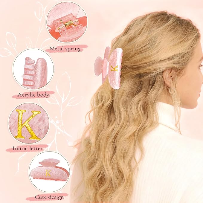 Hair Clips for Women | Monogram Hair Claw Hair Accessory | Personalized Gifts for Women Teen Girl Trendy Stuff | Gifts for Mom Bridesmaid Bride Wife Friend Sister Teacher Her - Pink,B