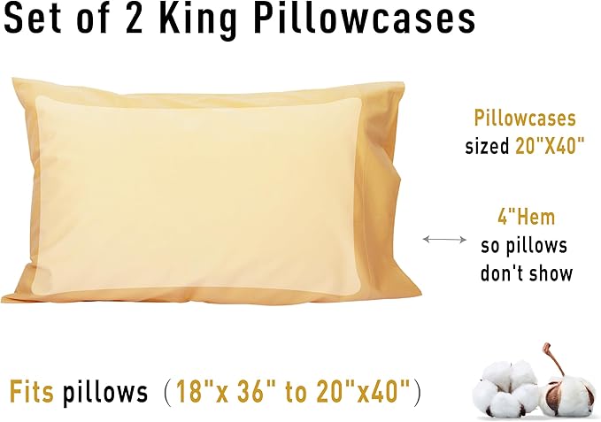 Sunflower King Pillowcases Set of 2, 100% Cotton King Pillow Cases 2, 20×40 inches Sheepskin, Soft and Breathable