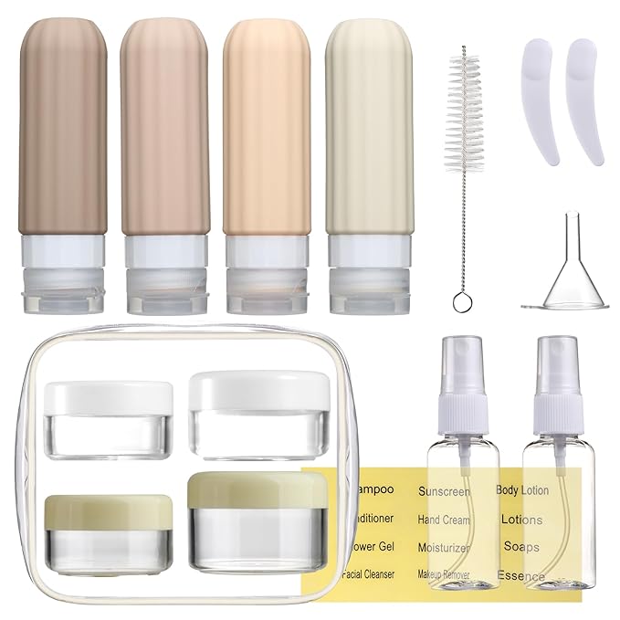 16 Pack Travel Bottles Set for Toiletries, Leakproof Travel Containers for Toiletries TSA Approved Silicone Travel Accessories Squeezable Refillable 3oz for Shampoo Conditioner Lotion