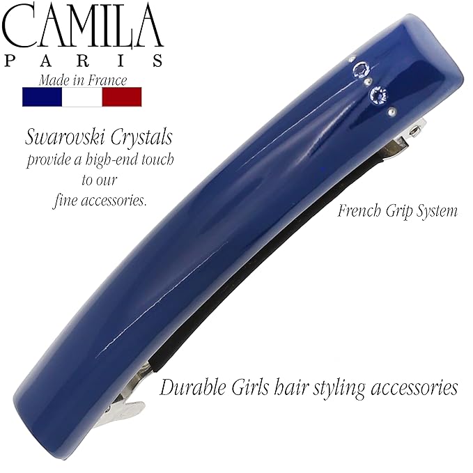 Camila Paris CP3456 French Hair Barrette Clip for Girls Dark Blue, Rubberized Metal Clasp Strong Hold Grip Hair Clips for Women, No Slip Durable and Styling Girls Hair Accessories, Made in France