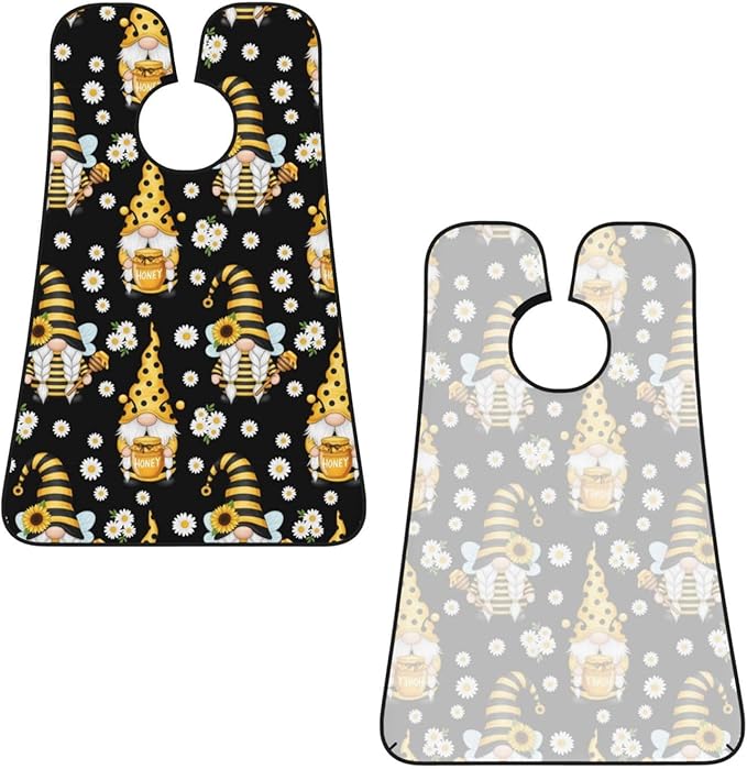 Adjustable Non-Stick Beard Apron, Hair Catcher Cape for Shaving Grooming, Waterproof with Suction Cups Men, Sunflower Bee Cute Cartoon Gnome Black Shave Bib