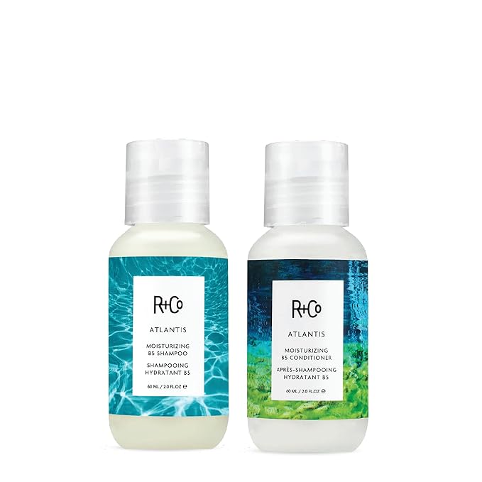 R+Co Atlantis B5 Shampoo + Conditioner Travel Set | Deep Hydration & Repair for Dry Hair | Vegan + Cruelty Free | 2oz (Pack of 2)