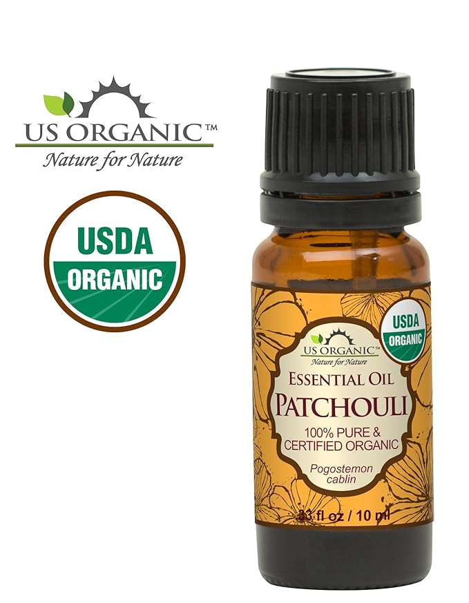 US Organic 100% Pure Patchouli Essential Oil - USDA Certified Organic, Steam Distilled - W/Euro droppers (More Size Variations Available) (10 ml / .33 fl oz)