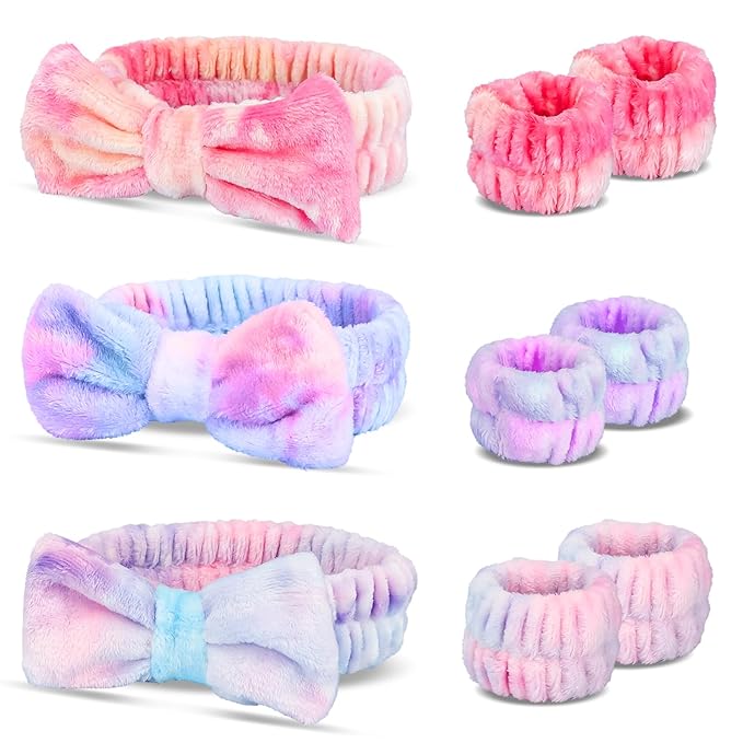 WSYUB Face Washing Headband and Wristbands Set, Headband and Writ Bands for Washing Face,Spa Headbands for Girls, 9pcs