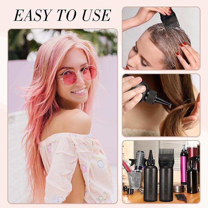 Pimoys Hair Oil Applicator Bottles Dye Brush for Women Scalp, Hair Color Products Things with Root Comb Hair Dye Tools, Black