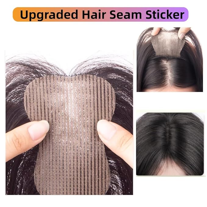 Anemone 100% Real Human Hair Topper No Need Clips Magic Paste Hair Seams 7x10cm Skin Base Fringe Bangs Easy to Wear (Dark Brown French Bangs)