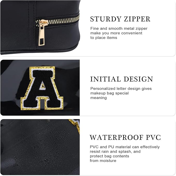 YOOLIFE Travel Toiletry Bag for Women, Black Clear Makeup Bag Cute Make Up Bag Cosmetic Bags Skin Care Makeup Bag Organizer Birthday Gifts for Women Teacher Mother Girlfriend Initial T