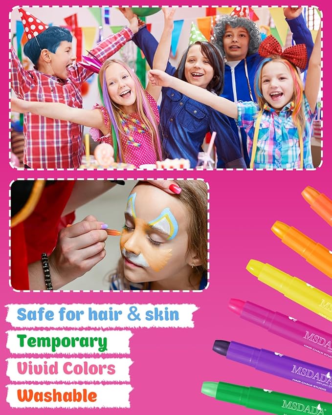 MSDADA Hair Chalk for Girls Kids-14 Temporary Colors Hair Color Dye Washable Makeup Kit DIY Birthday Cosplay Halloween Gifts for Girls Party Supplies Aged 3 4 5 6 7 8 9 10-12
