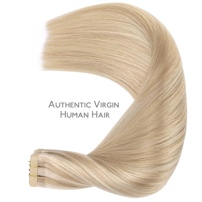 WENNALIFE Tape in Hair Extensions Human Hair, 20pcs 50g 22inch Dirty Blonde Highlighted Bleach Blonde Remy Hair Extensions Straight