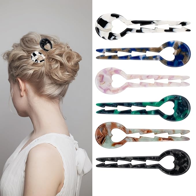 6PCS Small Hair Pins, Light Pattern French Hair Sticks for Fine Hair, Prestige Hair Accessories