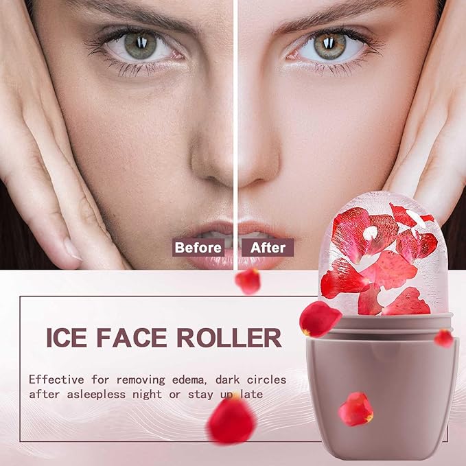 XHJRI Ice Face Roller Massager,Ice Cube Roller for Face, Eyes and Neck Naturally Conditioning and Skin Care,De-Puff Eye Bags,Reduce Migraine Pain,Reusable Massage Silicone Ice Mold (New Brown)