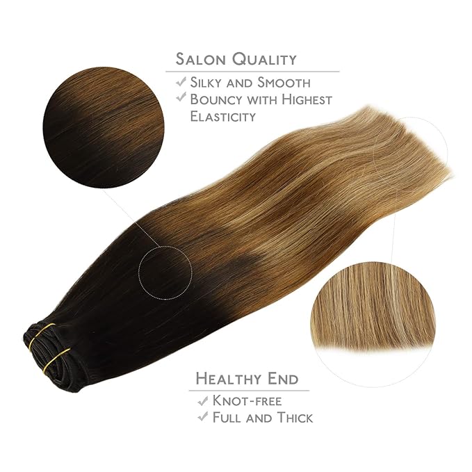 WENNALIFE Clip in Hair Extensions Real Human Hair, 22 Inch 120g 7pcs Dark Brown to Chestnut Brown and Dirty Blonde Highlighted Clip In Human Hair Remy Clip in Hair Extensions Double Weft