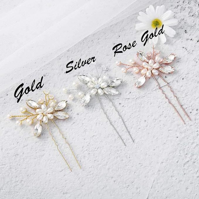 JAKAWIN Pearl Bride Wedding Hair Pins Bridal Hair Piece Accessories Decorative Hair Clips for Women HP065 (Rose Gold)