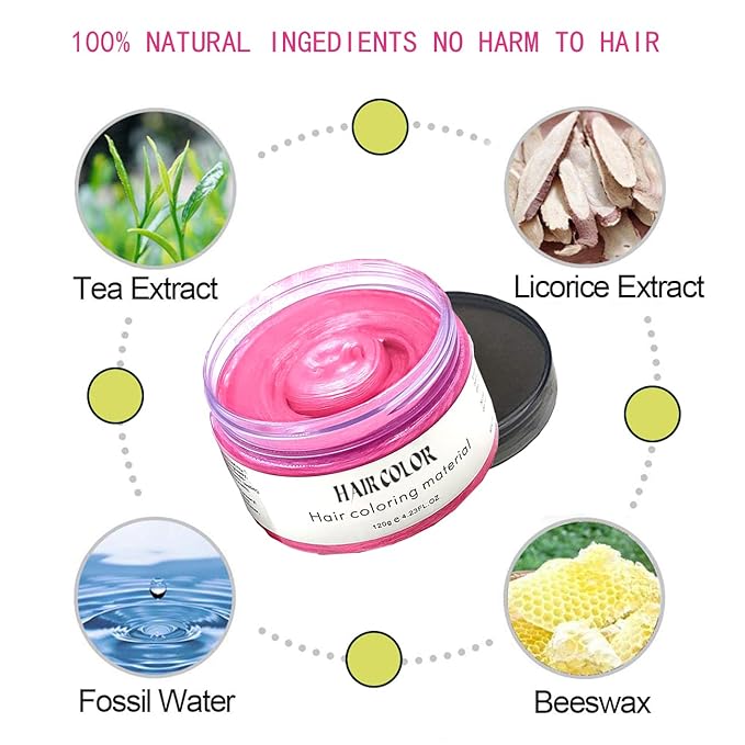 Temporary Hair Color Wax Dye,Hair Spray Color, Natural Hair Wax Color, Kids Temporay Hair Wax Dye Ash for Halloween Cosplay,Party,Masquerade (Pink, 120g)