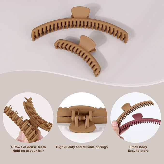 Hold Everything Claw Clip for Thick and Thin Hair - Big Barrettes for Women and Girls With Straight, Wavy, and Curly Hair - Strong Hold With 52 Teeth Banana Clips (4-Color & 2-Size)