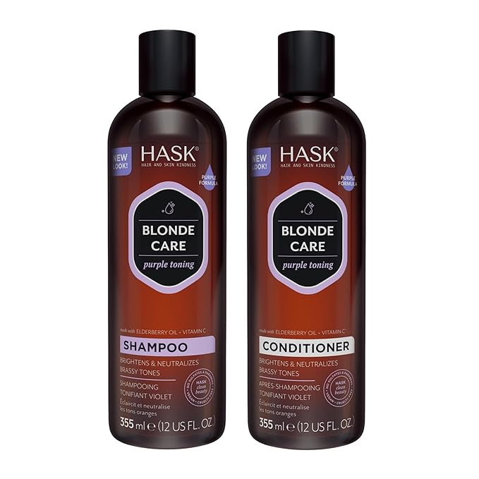 HASK Blonde Care Shampoo + Conditioner Set for Blonde Hair | Sulfate-Free, Gluten-Free, Vegan, Color Safe | 12oz each