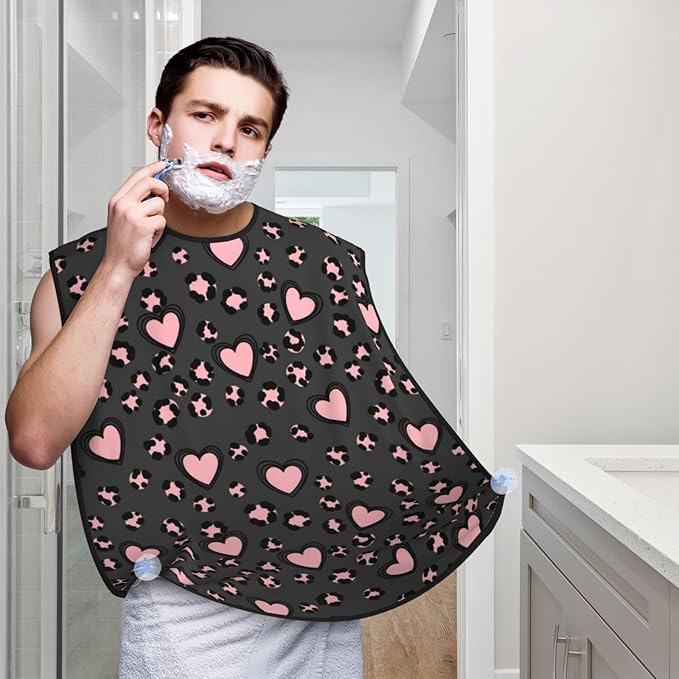 Waterproof Grooming Apron, Non-Stick Beard Bib with Suction Cups, for Love Heart Dark Gray Black Leopard Cheetah Print