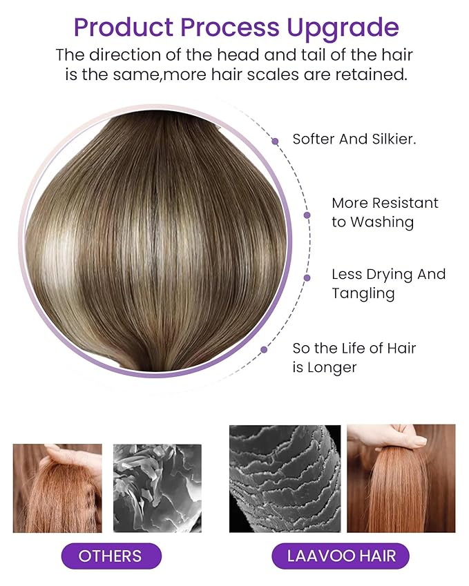 LaaVoo Tape in Hair Extensions Human Hair Balayage Light Brown Fading to Platinum Blonde with Brown Tape in Extensions Seamless Tape on Hair Extensions Soft Hair 22inch 20pcs 50g