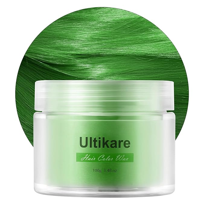 Ultikare Green Hair Color for Kids - Instant Mud Cream Gel Wax, 3.4 Fl Oz, Christmas Girl Gifts, Party, Cosplay DIY, Children's Day