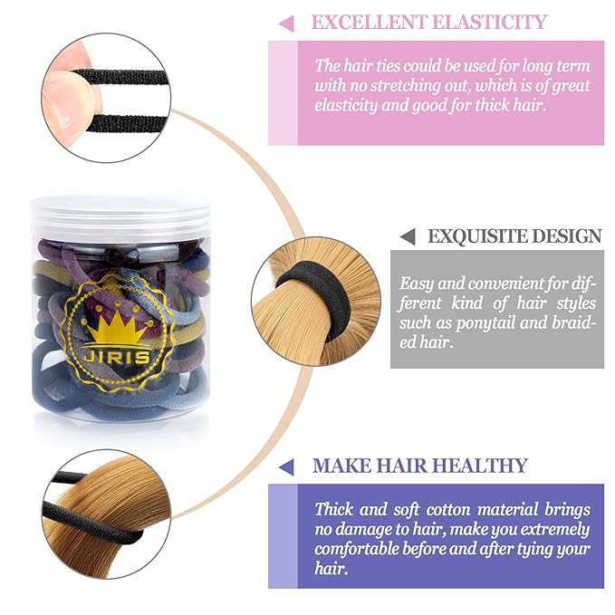 50Pcs Hair Ties for Women Girls,Cotton Seamless Hair Ties, Soft Ponytail Holders,No Crease No Damage Elastics Hair Bands with Box for Thick Heavy and Curly Hair (Set 4)