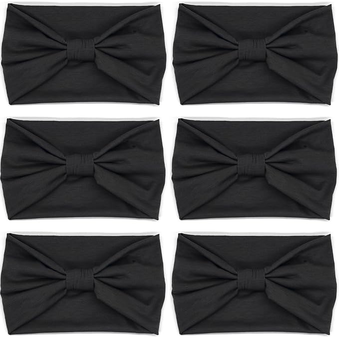 IVARYSS Wide Headbands for Women, Black Knotted Head Wraps Turbans, Large African Style Head Bands Hair Accessories, 6 Pack