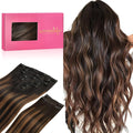 WENNALIFE Clip in Hair Extensions, 150g 20 Inch 9pcs Balayage Natural Black to Chestnut Brown Remy Hair Thicker Double Weft Extensiones De Cabello Humano Con Clip Ins Straight Full Volume