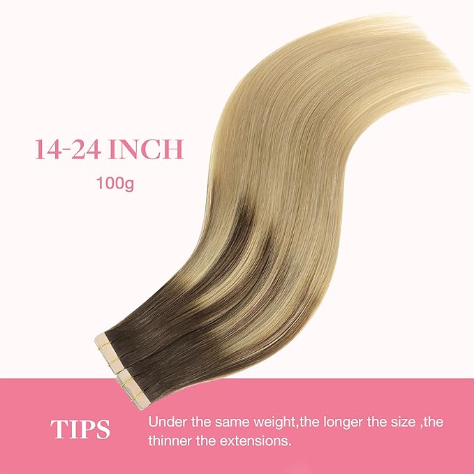 GOO GOO Tape in Hair Extensions Human Hair, 4/18 Balayage Chocolate Brown Highlighted Dirty Blonde, 22inch 100g 40pcs, Skin Weft Seamless Invisible, Silky Straight with Thick Ends, Remy Human Hair