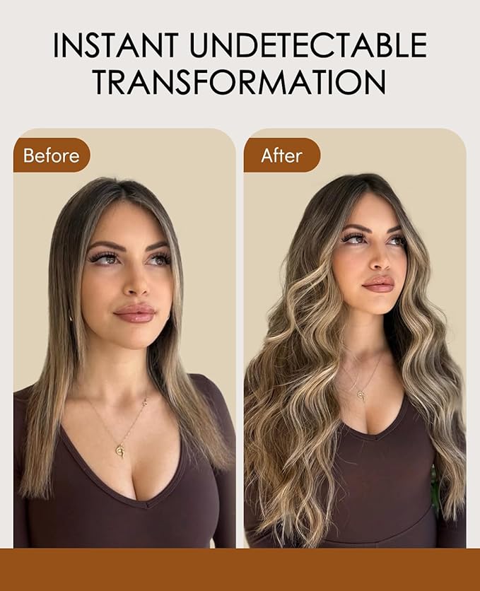 VINBAO Invisi Edge Tape in Hair Extensions Human Hair, Dark Brown with Blonde Injected Tape in Extensions with Highlights, 16in 45g 20pcs/pack Natural Look 16inch #4P27