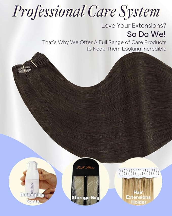 Full Shine Clip in Hair Extensions Real Human Hair Dark Brown 150 G Straight Dark Brown Human Hair Clip ins 24 Inch Invisible Triple Weft Brunette Hair Extensions for Thin Hair 7 Pcs