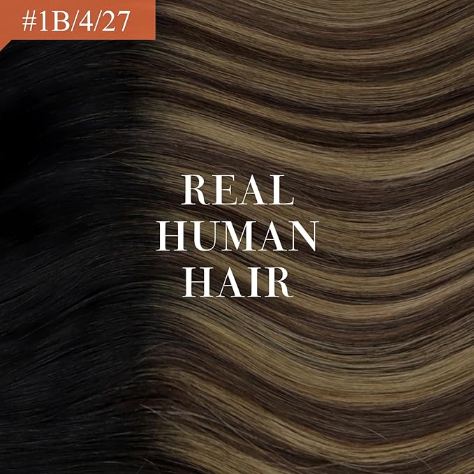 Ve Sunny Hair Extensions Ponytail Real Human Hair Wrap Around Clip in Ponytail Hair Extensions Straight Extensions Human Hair for Women Black Ombre Dark Brown Balayage Caramel Blonde 18inch 80G