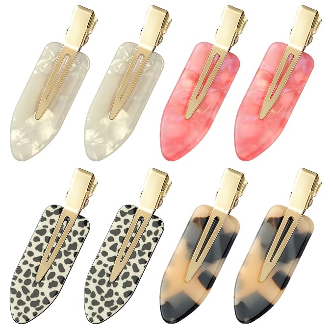 8 Pcs No bend Hair Clips No Crease Makeup Hair Clip Duckbill Clip No Dent Creaseless Alligator Hair Barrettes for Salon Hairstyle Women Girls Makeup Accessories Cellulose Acetate (PinkWhite)