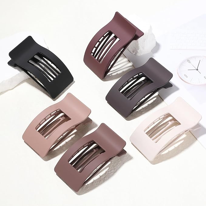 French Flat Hair Clips for Women 6pcs Hair Claw Clips for Thick or Thin Hair Matte Claw Clips for Girls Barrettes Non-Slip Strong Hold Hair Accessories for Women (Brown Scarlet)